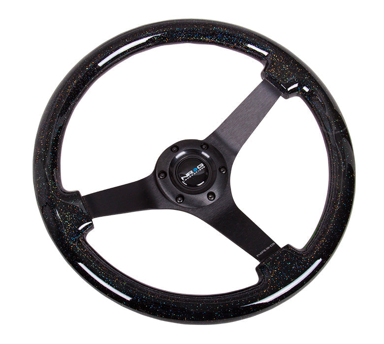 NRG Reinforced Steering Wheel (350mm / 3in. Deep) Classic Blk Sparkle w/4mm Neochrome 3-Spoke Center