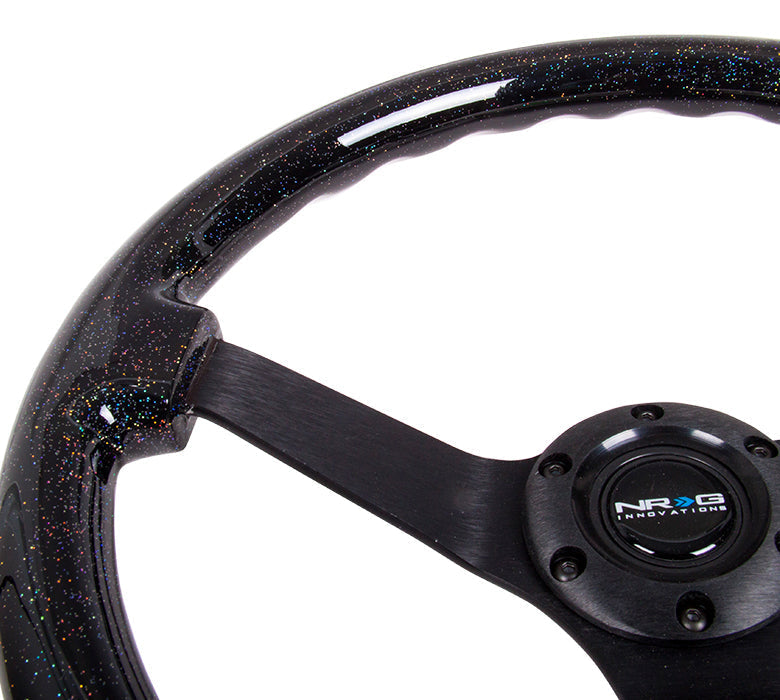 NRG Reinforced Steering Wheel (350mm / 3in. Deep) Classic Blk Sparkle w/4mm Neochrome 3-Spoke Center