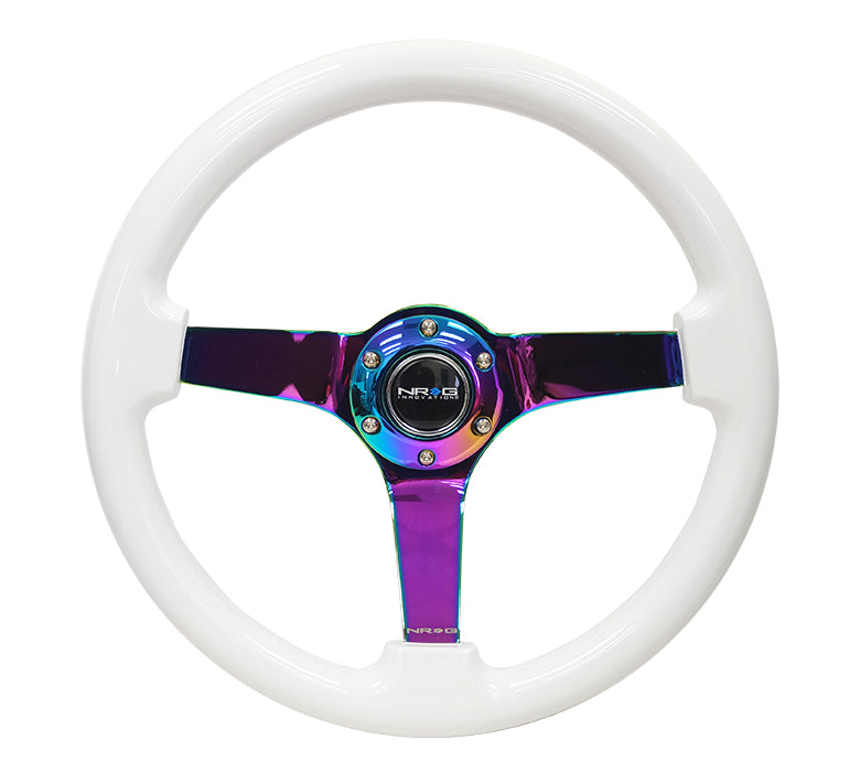 NRG Reinforced Steering Wheel (350mm / 3in. Deep) Classic Blk Sparkle w/4mm Neochrome 3-Spoke Center