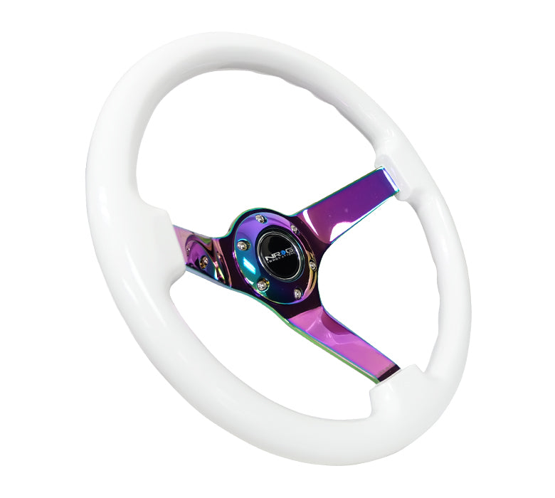 NRG Reinforced Steering Wheel (350mm / 3in. Deep) Classic Blk Sparkle w/4mm Neochrome 3-Spoke Center