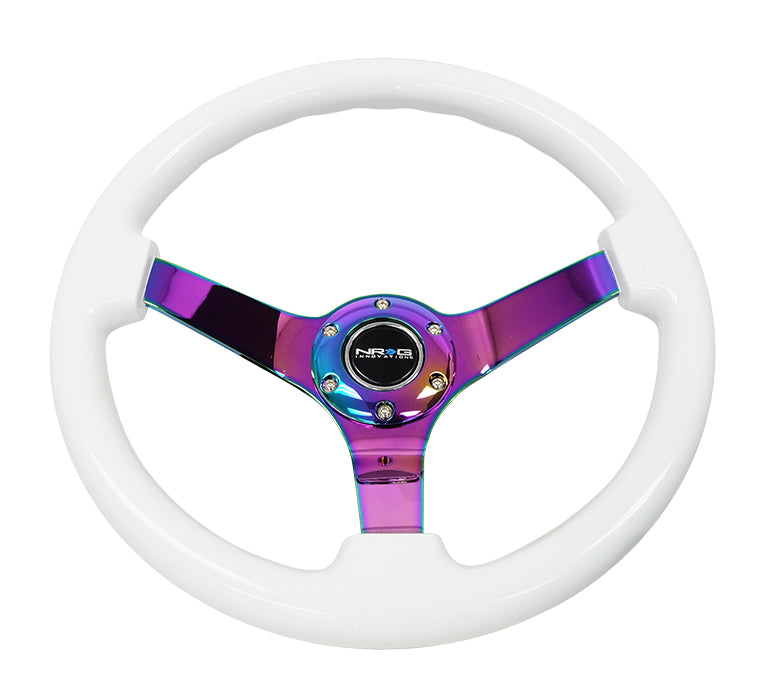 NRG Reinforced Steering Wheel (350mm / 3in. Deep) Classic Blk Sparkle w/4mm Neochrome 3-Spoke Center