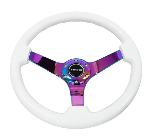 NRG Reinforced Steering Wheel (350mm / 3in. Deep) Classic Blk Sparkle w/4mm Neochrome 3-Spoke Center