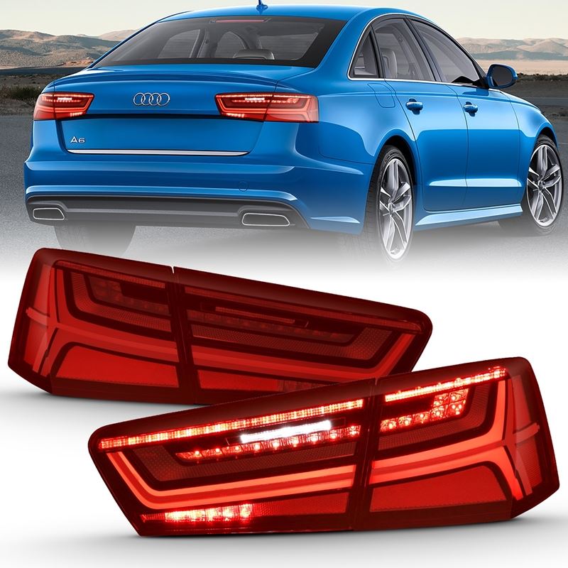 ANZO 2012-2018 Audi A6 LED Taillight Black Housing Red/Clear Lens 4 pcs (Sequential Signal)