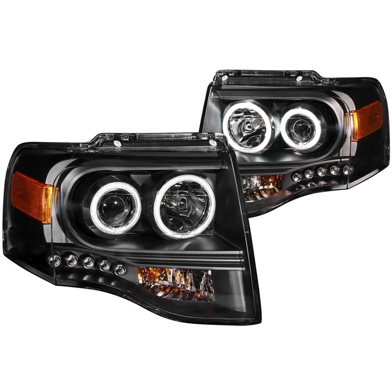 ANZO 2007-2014 Ford Expedition Projector Headlights w/ Halo Black
