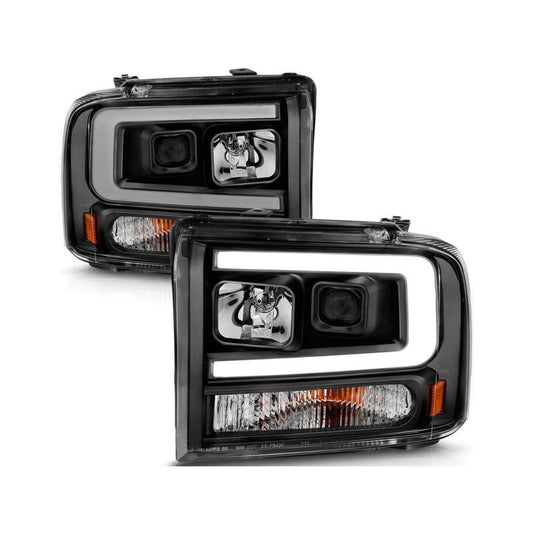 ANZO 99-04 Ford F250/F350/F450/Excursion (excl. 99) Crystal Headlights - w/ Light Bar Black Housing