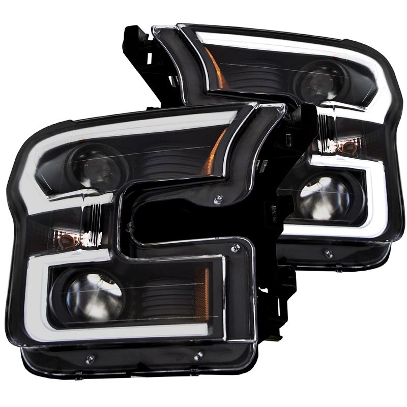 ANZO 2015-2016 Ford F-150 Projector Headlights w/ Plank Style Design Black w/ Amber