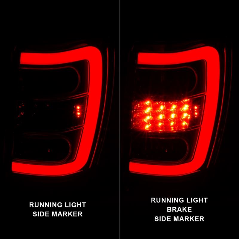 ANZO 1999-2004 Jeep Grand Cherokee LED Tail Lights w/ Light Bar Chrome Housing Red/Clear Lens