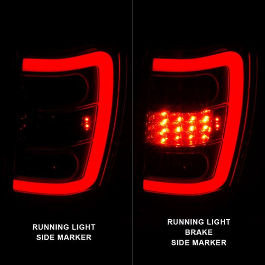 ANZO 1999-2004 Jeep Grand Cherokee LED Tail Lights w/ Light Bar Chrome Housing Red/Clear Lens