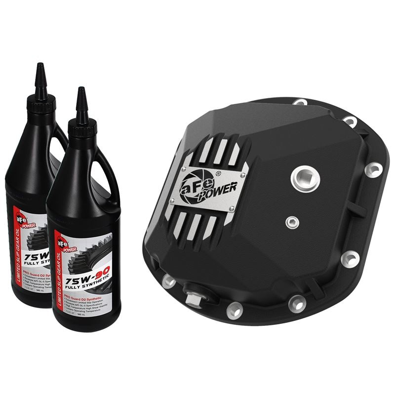 aFe 97-18 Jeep Wrangler TJ/JK Dana 30 Street Series Diff Cover w/ Machined Fins & Gear Oil - Black
