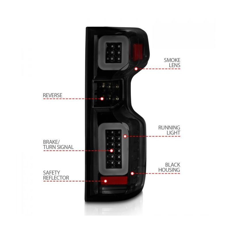 ANZO 19-21 Chevy Silverado Work Truck Full LED Taillights Blk Housing Smoke Lens G2 (w/C light Bars)