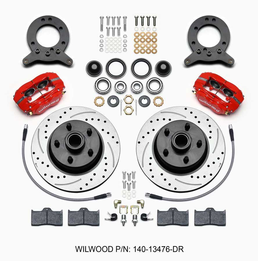 Wilwood Forged Dynalite-M Front Kit 11.30in 1 PC Rotor&Hub Drill-Red 1965-1969 Mustang Disc & Drum