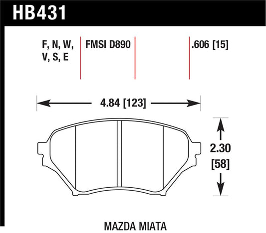 Hawk 01-05 Miata w/ Sport Suspension HPS  Street Front Brake Pads D890