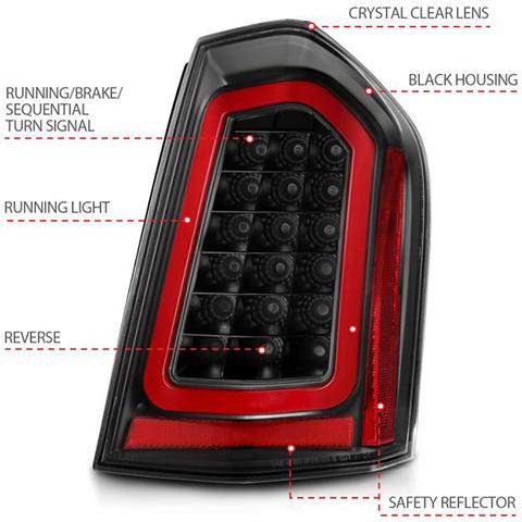 ANZO 11-14 Chrysler 300 LED Taillights Black w/ Sequential