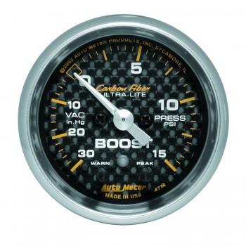 Autometer Carbon Fiber Series 2-1/16'' Boost/Vacuum 30 IN HG/15 PSI Gauge (4776)