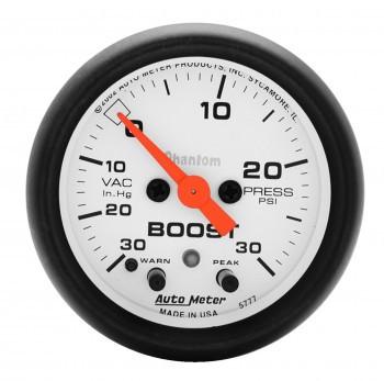 Autometer Phantom Series 2-1/16'' Boost/Vacuum 30 PSI/30 IN HG Gauge (5777)