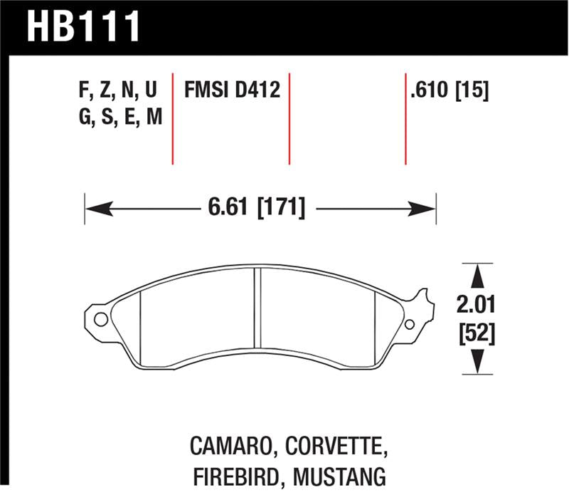 Hawk 94-04 Mustang Cobra / 88-95 Corvette 5.7L / 88-92 Camaro w/ Hvy Duty Brakes Front HP+ Street Br
