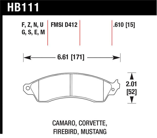 Hawk 94-04 Mustang Cobra / 88-95 Corvette 5.7L / 88-92 Camaro w/ Hvy Duty Brakes Front HP+ Street Br