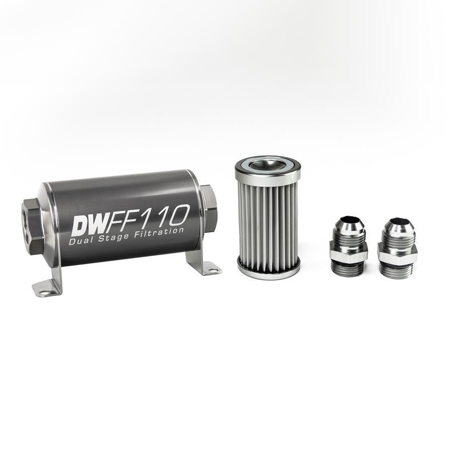 DeatschWerks Stainless Steel 10AN 100 Micron Universal Inline Fuel Filter Housing Kit (110mm)