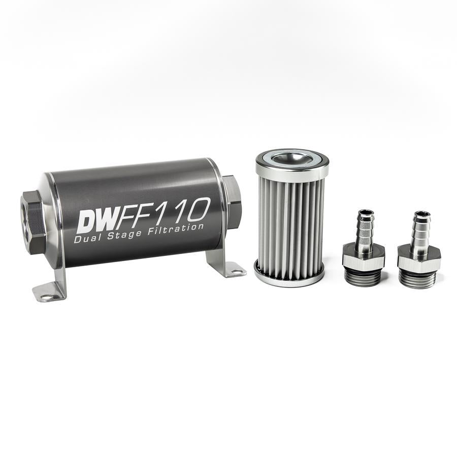 DeatschWerks Stainless Steel 10AN 100 Micron Universal Inline Fuel Filter Housing Kit (110mm)