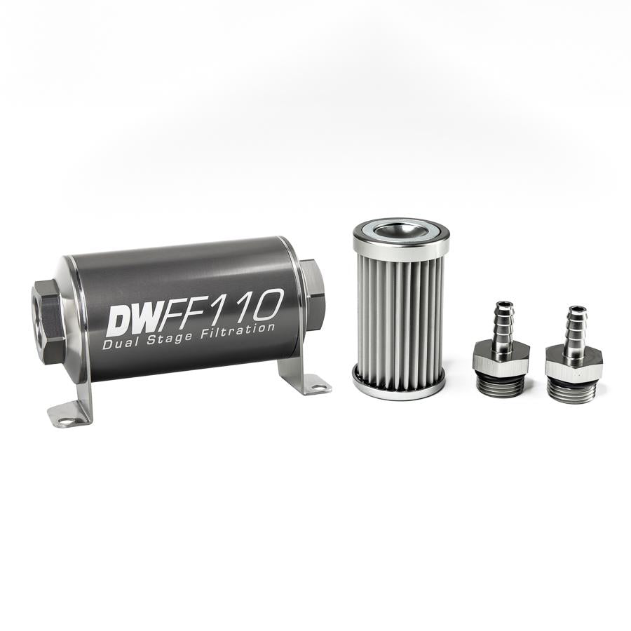 DeatschWerks Stainless Steel 10AN 100 Micron Universal Inline Fuel Filter Housing Kit (110mm)