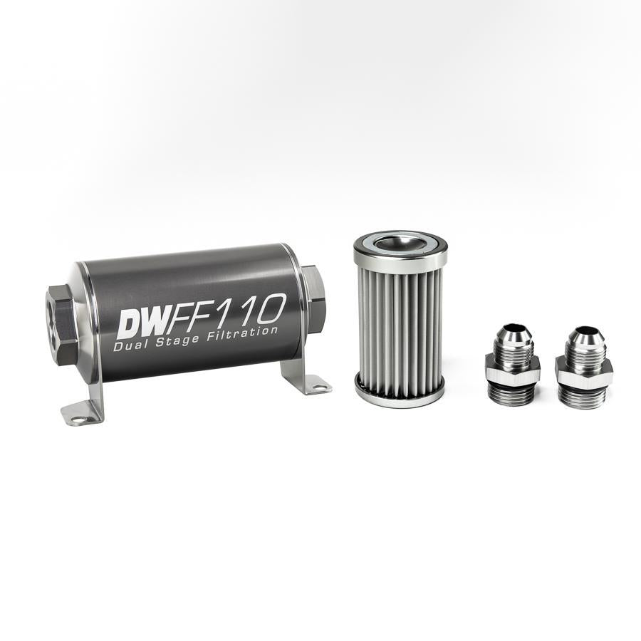 DeatschWerks Stainless Steel 10AN 100 Micron Universal Inline Fuel Filter Housing Kit (110mm)