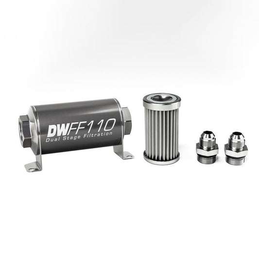 DeatschWerks Stainless Steel 10AN 100 Micron Universal Inline Fuel Filter Housing Kit (110mm)