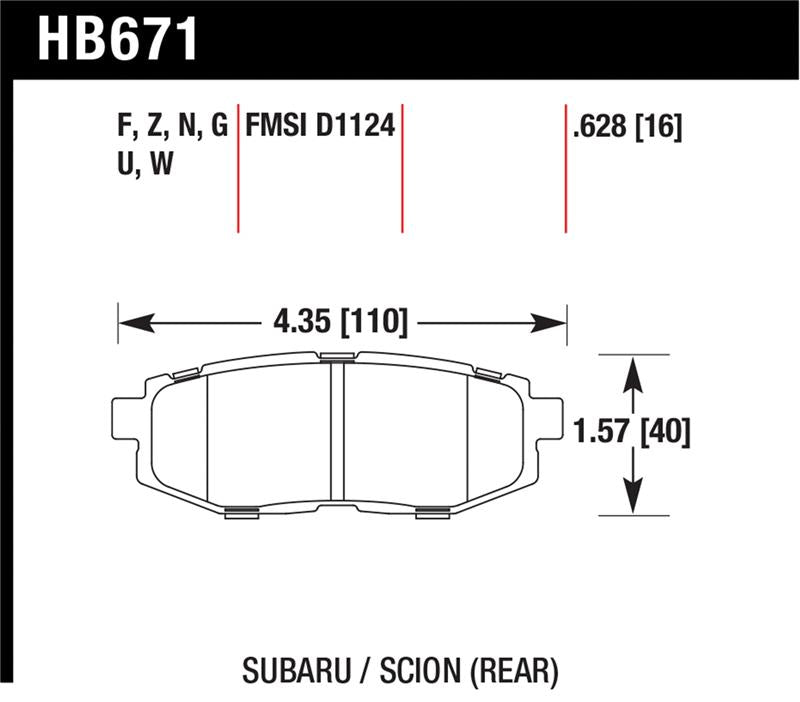 Hawk 11+ Subaru Legacy GT Performance Ceramic Rear Street Brake Pads
