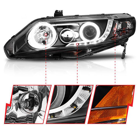 ANZO 2006-2011 Honda Civic Projector Headlights w/ Halo Black (CCFL)