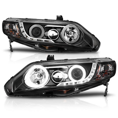 ANZO 2006-2011 Honda Civic Projector Headlights w/ Halo Black (CCFL)