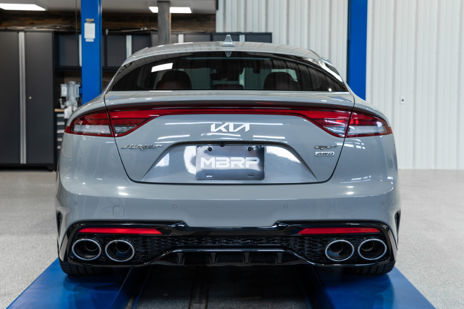 MBRP 2022 Kia Stinger 3.3L T304 SS Cat-Back Exhaust- Dual Split Rear Quad Outlet Uses Factory Bezels