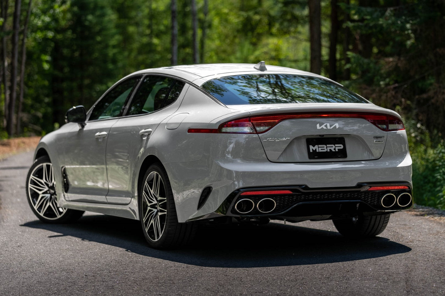 MBRP 2022 Kia Stinger 3.3L T304 SS Cat-Back Exhaust- Dual Split Rear Quad Outlet Uses Factory Bezels