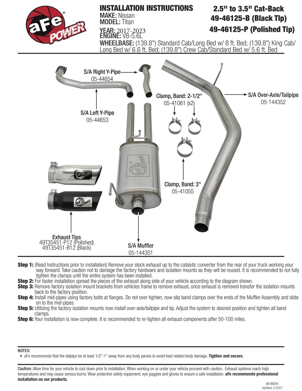 aFe MACHForce XP 2.5in Cat-Back Exhaust System w/ Black Tip Nissan Frontier 17-19 V8-5.6L