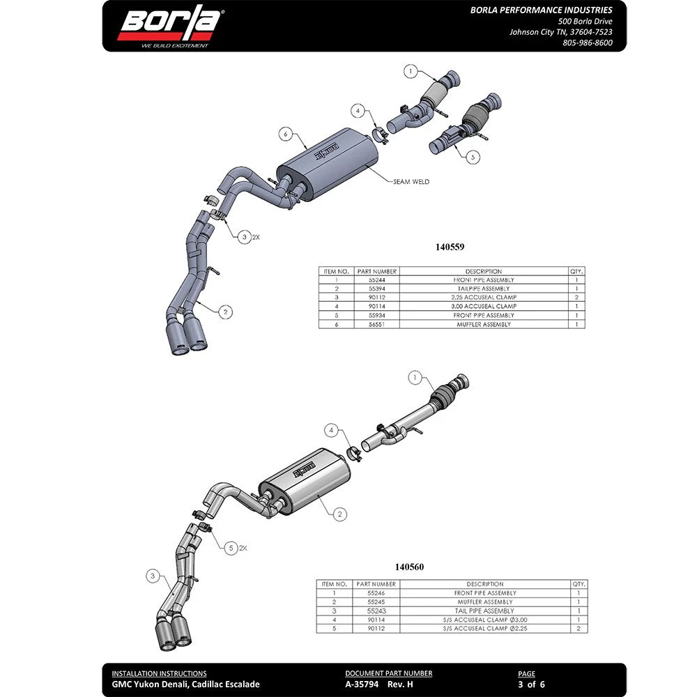 Borla 15-16 Cadillac Escalade ESV 6.2L Auto Trans Dual Round Rolled Truck Side Exit Catback Exhaust