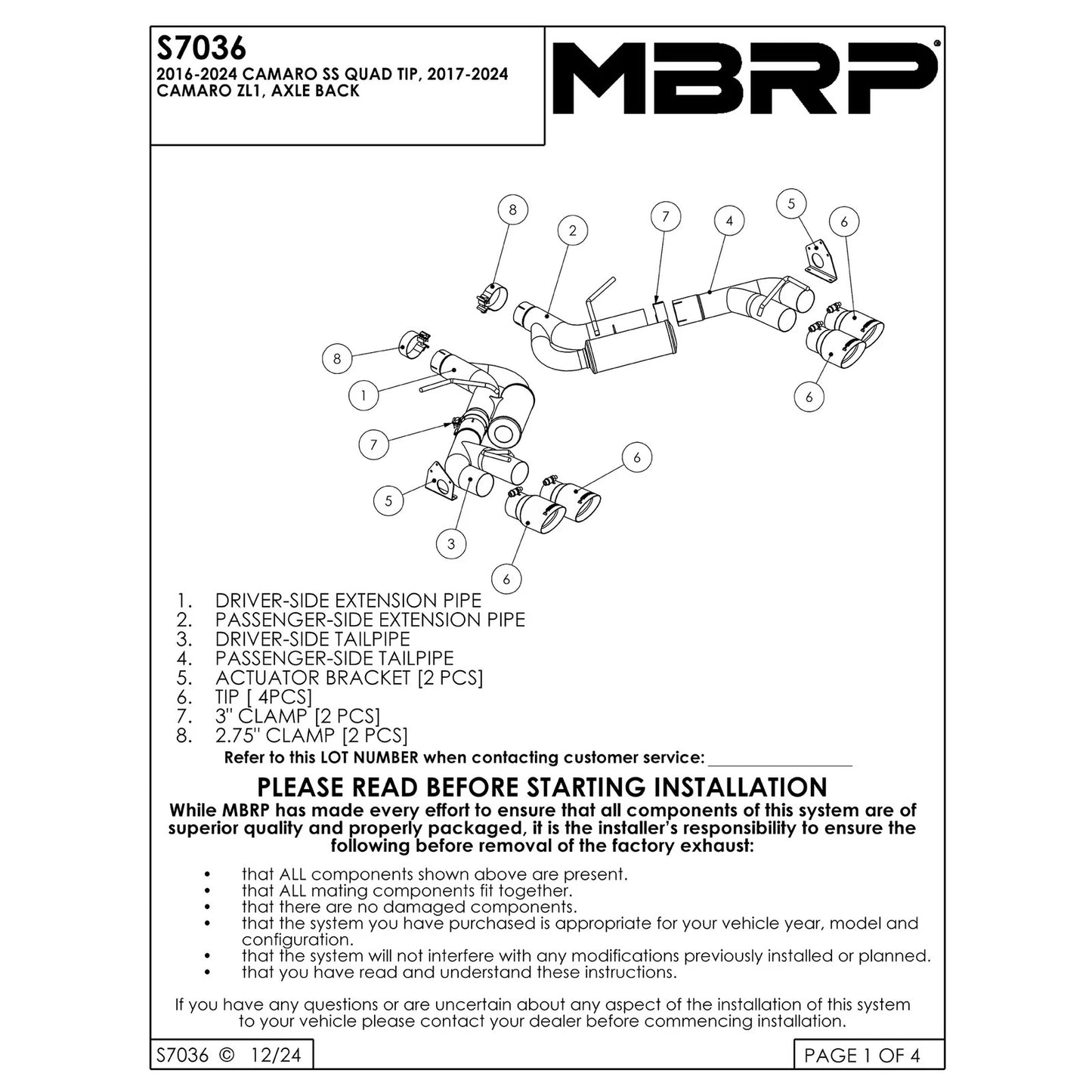 MBRP 2016 Chevy Camaro V8 6.2L 6spd 3in T409 Race Dual Axle Back w/ 4.5in Quad Dual Wall Tips