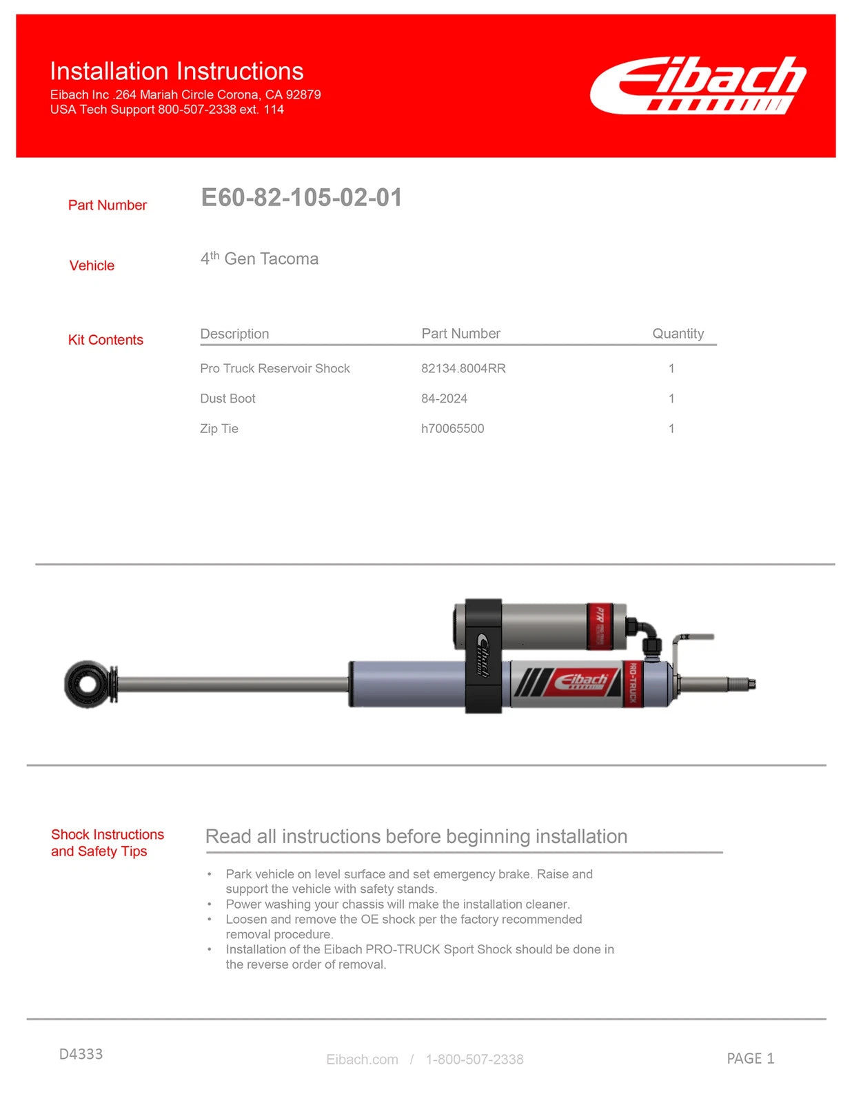 Eibach 24+ Toyota Tacoma Pro-Truck Lift Stage 2R (Front Coilovers + Rear Shocks)