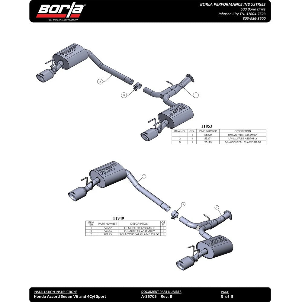 Borla 13-15 Honda Accord Coupe 3.5L FWD SS Rear Section Single Split Rear Exit Touring Exhaust