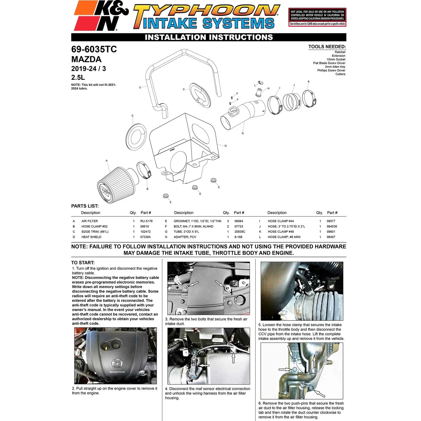 K&N 19-20 Mazda 3 L4-2.5L Typhoon Air Intake