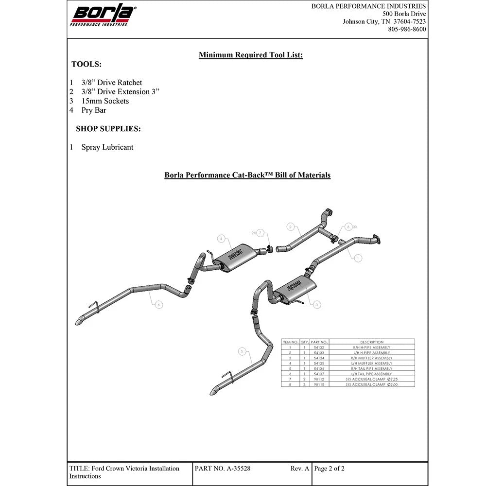 Borla 03-11 Ford Crown Victoria SS Catback Exhaust