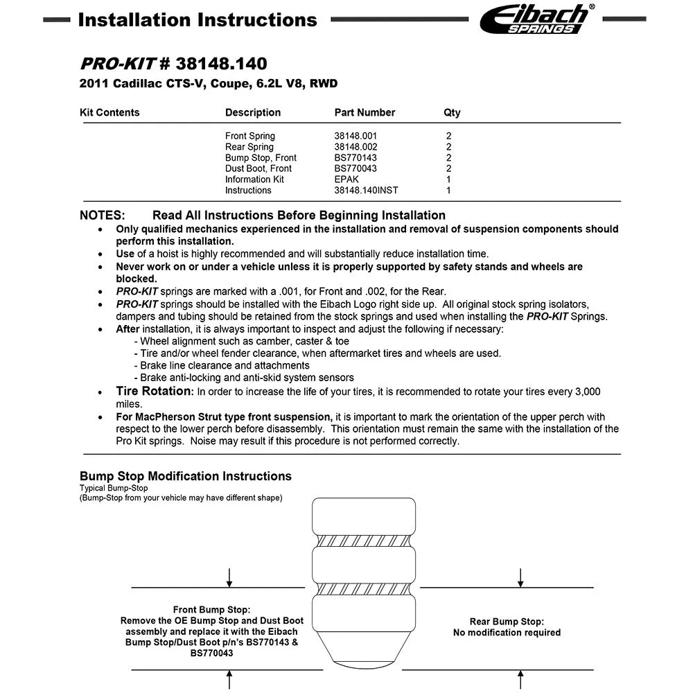 Eibach Pro-Kit for 11 Cadillac CTS-V