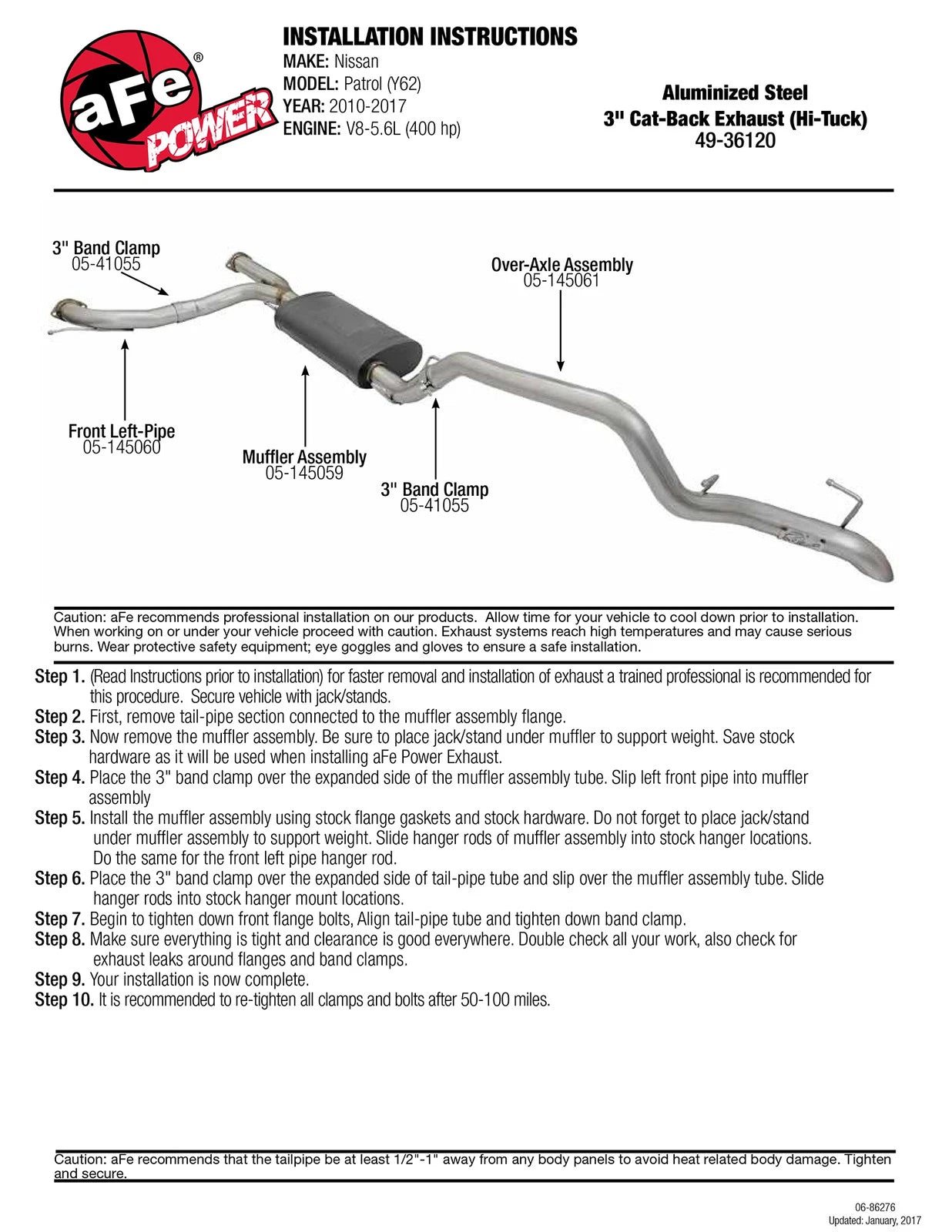 aFe MACHForce XP 3in Hi-Tuck 304 SS Cat Back Exhaust 2010-2017 Nissan Patrol (Y62) V-5.6L (400 hp)
