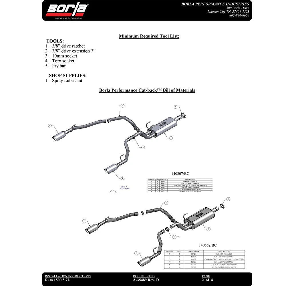 Borla 09-17 Ram 1500 5.7L V8 5in Single Tip Black Chrome Cat-Back Touring Exhaust Through Bumper