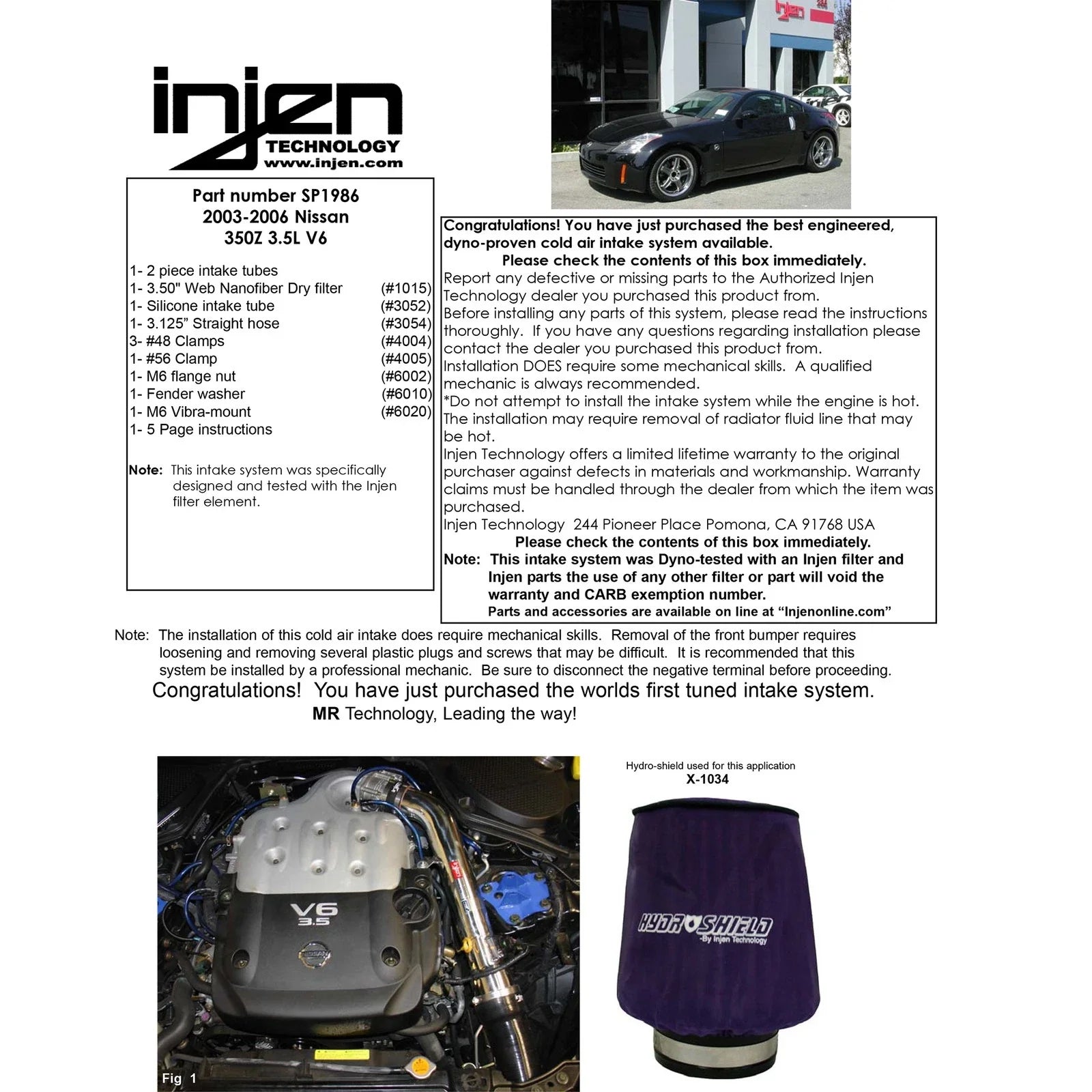 Injen 03-06 350Z 3.5L V6 Polished Cold Air Intake