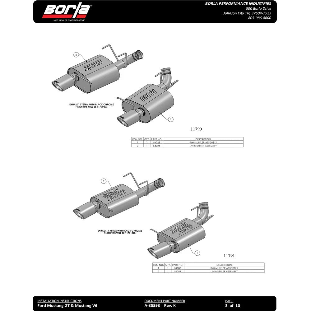 Borla 13-14 Mustang GT/Boss 302 5.0L V8 RWD Single Split Rr Exit Touring Exhaust (rear section only)
