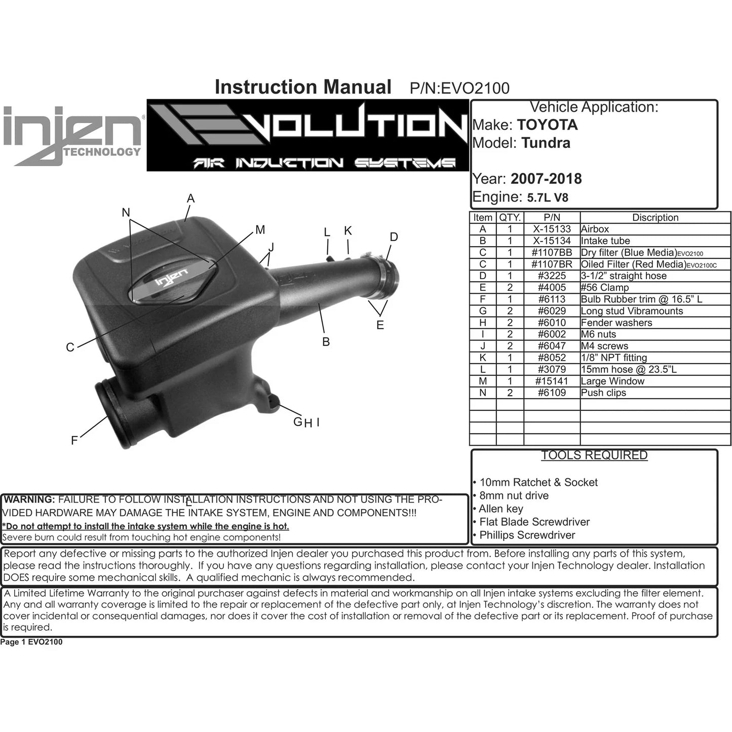 Injen 07-20 Toyota Tundra 5.7L Evolution Intake
