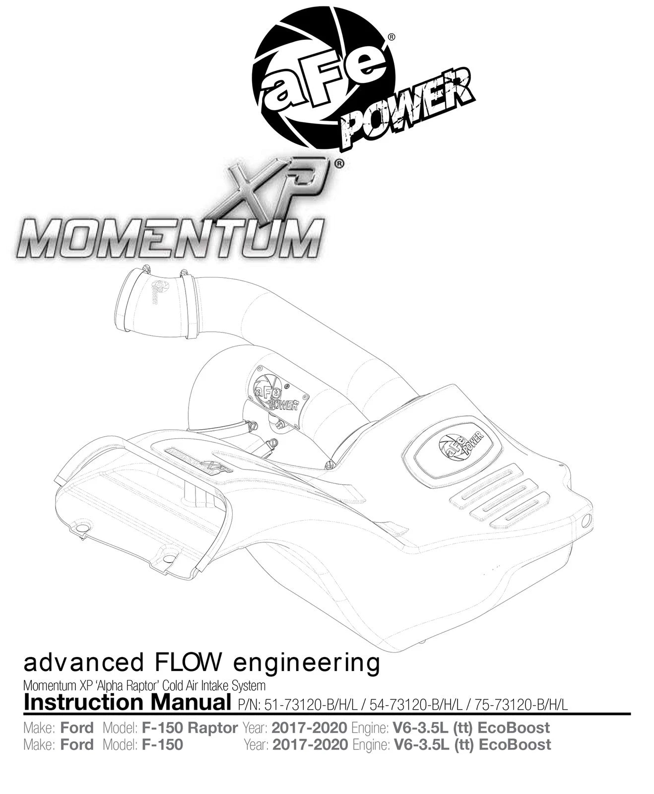 aFe POWER Momentum XP Pro 5R Intake System 2017 Ford F-150 Raptor V6-3.5L (tt) EcoBoost
