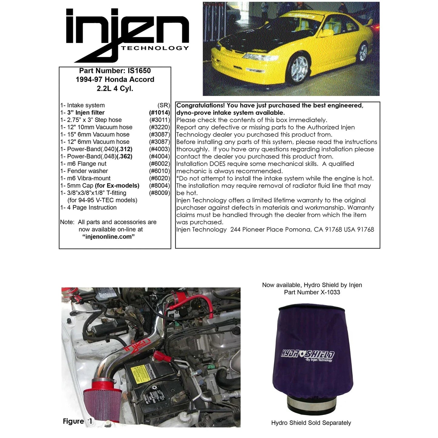 Injen 94-97 Accord 4 Cylinder Polished Short Ram Intake