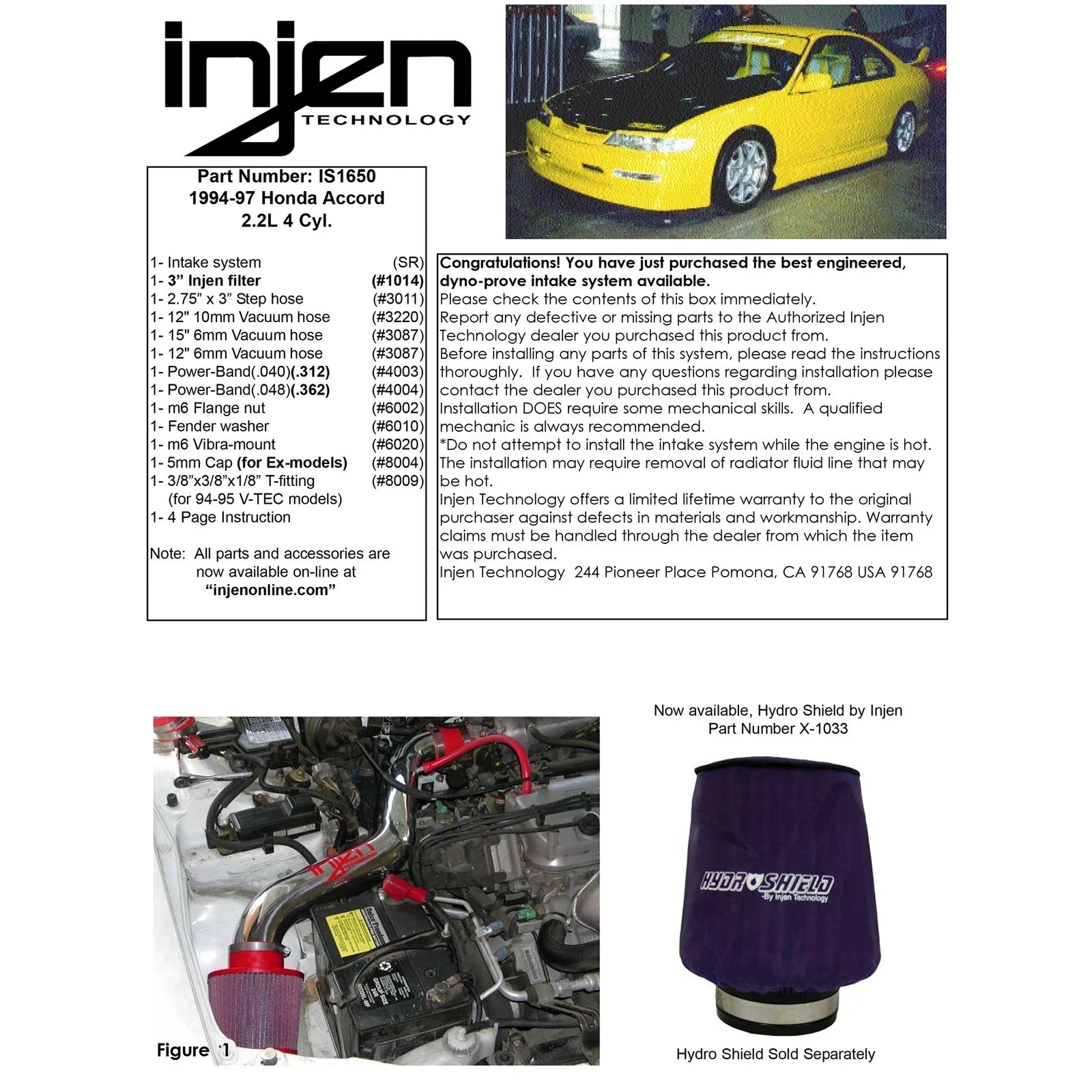 Injen 94-97 Accord 4 Cylinder Polished Short Ram Intake