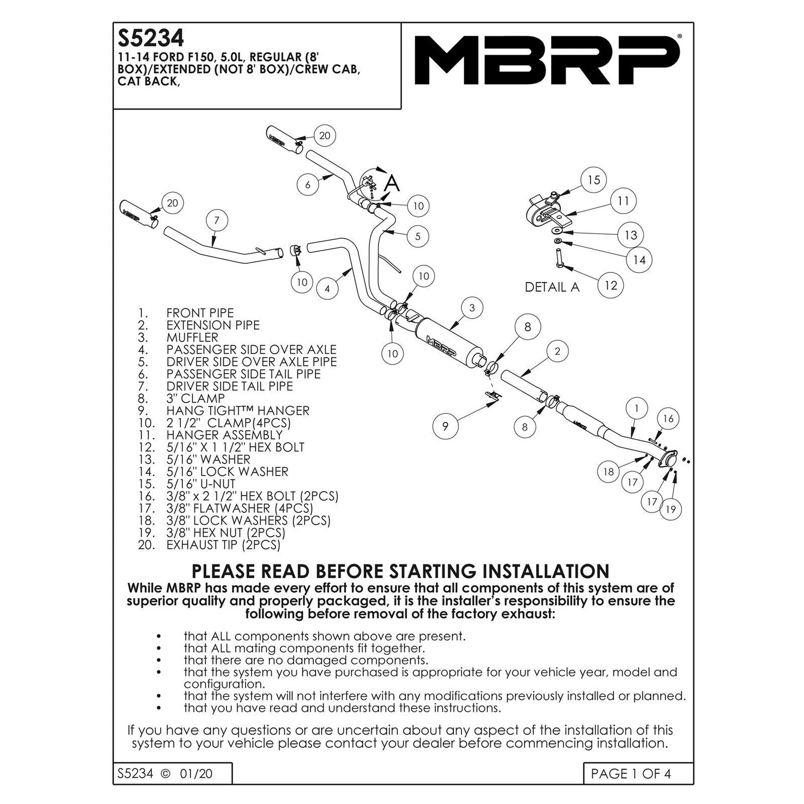 MBRP 11 Ford F-150 5.0L V8 Aluminized Cat Back Dual Split Rear Exit