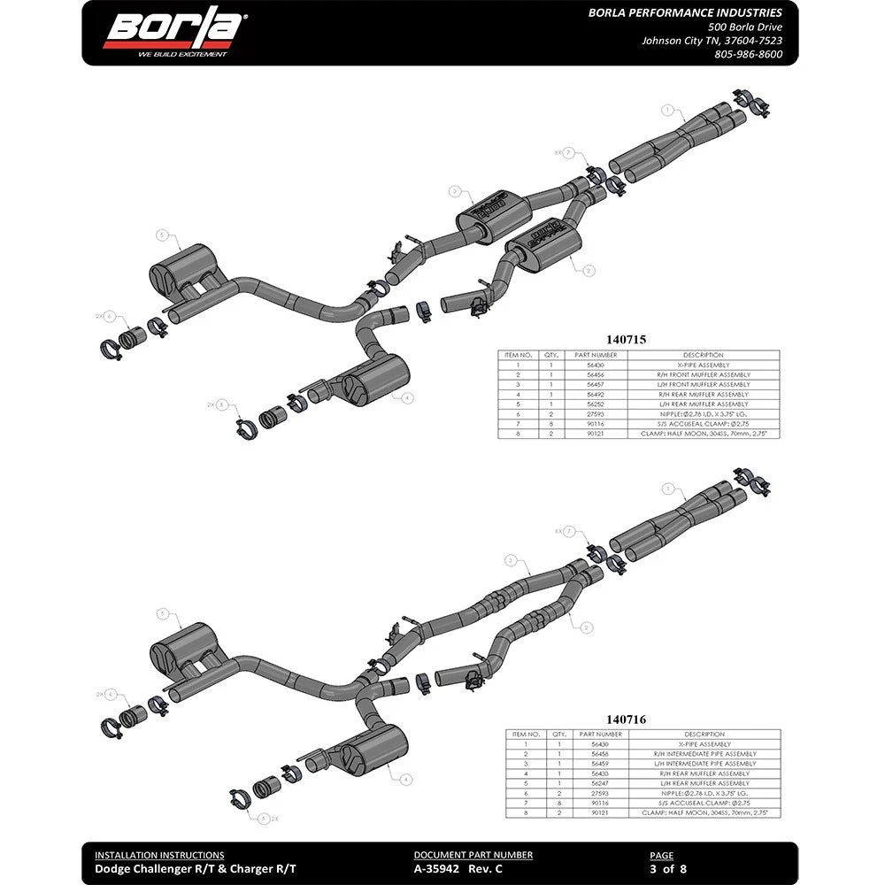 Borla 2017 Dodge Charger R/T 5.7L ATAK Catback Exhaust w/o Tips (w/MDS Valves ONLY)
