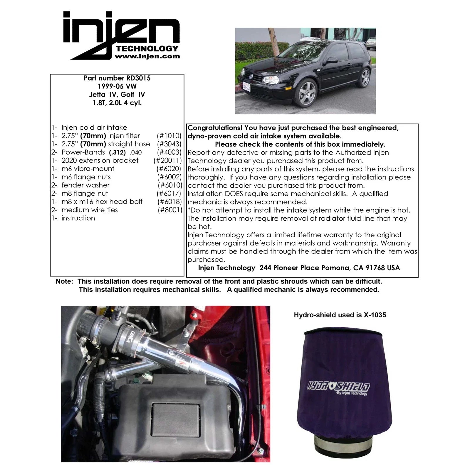 Injen 99-05 Volkswagen Golf / Jetta I4-1.8L & 2.0 Turbo *Special Order*